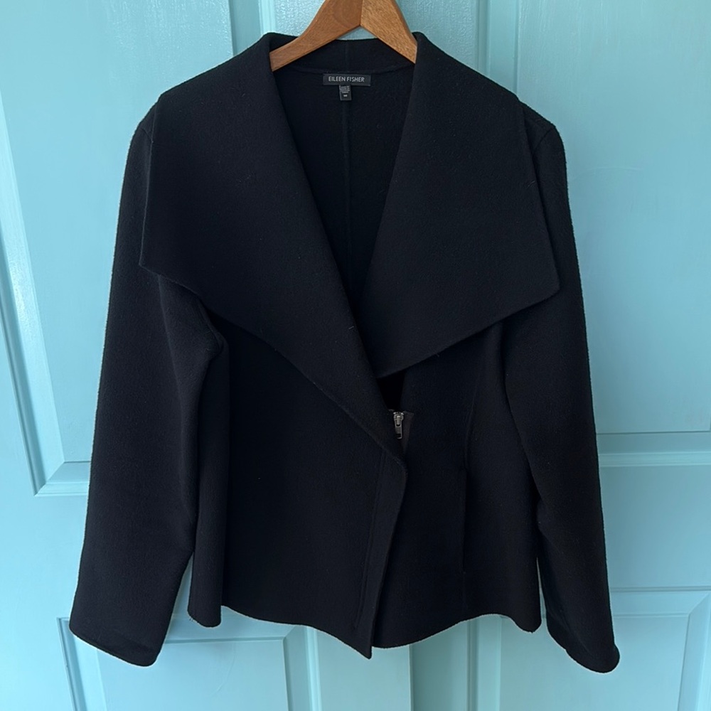 Eileen Fisher Wool-Alpaca blend Asymmetrical Zip Large Collar Jacket